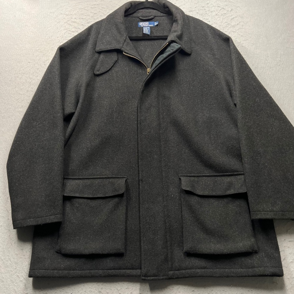 Vintage Polo Ralph Lauren Men XL Wool Blend Field Jacket Charcoal Grey Military
